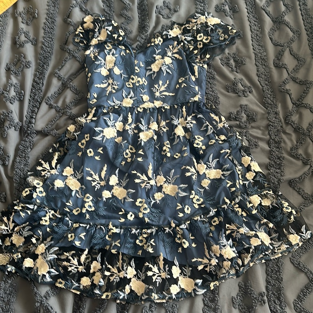 Beautiful embroidered blue floral dress